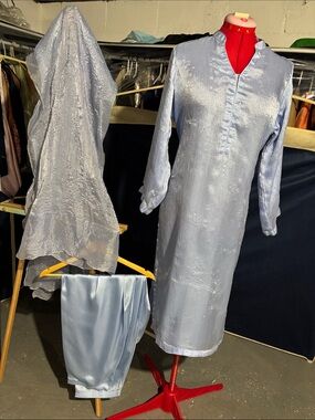 Light Blue Women's Long Dress with Scarf